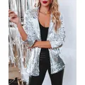 Blazer à paillettes pour femme veste brillante devant ouvert décontracté boîte de nuit