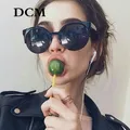 DCM-Lunettes de soleil œil de chat pour femmes classiques demi-monture verres noirs ronds