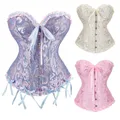 Corset Victorien à Lacets pour Femme Grande Taille Bustier Sexy Jacquard Blanc Rose Y2K