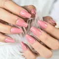 Glossy Medium Coffin Press On Nails Artificial Manicure Reusable Stick On Fake Nails Solid Pink