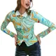Femmes Y2K Mince Chemise Tops Vintage Couleur Imprimé à manches longues Revers Bouton Fermeture