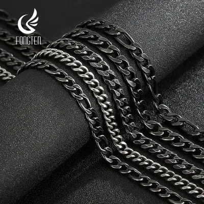 Fongten – large chaîne cubaine Hip Hop pour hommes collier Vintage en métal noir et acier