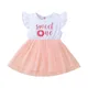 Baby Girl’s Fly Sleeve Dress Fashion Letter Printed Mesh Yarn Stitching Dress with Headband