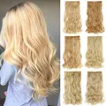 My-Diva-Extensions de Cheveux Synthétiques Longs et Ondulés Postiche à 5 Clips Brun Foncé Blond