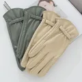 Gants en cuir à nœud en velours pour femmes mitaines de conduite gants d'extérieur cyclisme