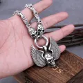 Collier pendentif tête de mort en acier inoxydable pour homme tête d'aile tête de mort carré