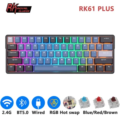 ROYAL KLUDGE – clavier mécanique de jeu RK61 Plus 61 touches sans fil bluetooth 2.4G Compact