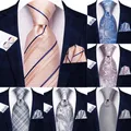 Cravate de mariage en soie rayée pour hommes rose bleu gris boutons de manchette pratiques mode