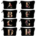 26 Initiales Fleur Cosmétique Sac Or A-Z Lettre Maquillage Sac Noir Femmes Voyage Demoiselle D'ints