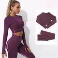 Ensemble de vêtements de sport deux pièces pour femme haut court à manches longues leggings sans