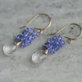 Boucles d'oreilles en Quartz de lavande et en Tanzanite remplis d'or en aigue-marine et perles