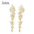 ZAKadvocate-Boucles d'oreilles pendantes longues en or blanc exquis pour femmes document du cuir