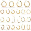 Boucles d'oreilles en or jaune 14k classiques brillantes polies rondes en acier inoxydable