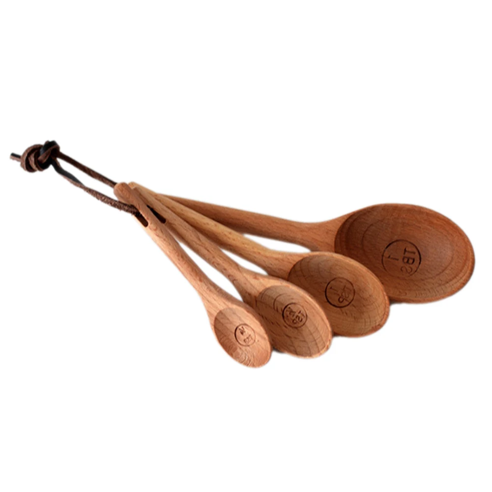 Cuillère à mesurer en bois de haute qualité, ustensiles de cuisine, cuillère à soupe, cuillère à café, cuillère à miel, ustensiles de cuisine, accessoires de cuisine, ensemble de 4 pièces