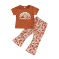 2022 Little Girls Two Pieces Clothes Outfit Daisy Printed Short Sleeve T-Shirt + Floral Print Long