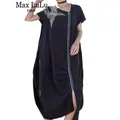 Max LuLu-Robes longues à fermeture éclair pour femmes Streetwear Vêtements noirs sexy Robes