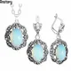 Oval Transparent Opal Necklace Earrings Jewelry Set Rhinestone Vintage Look Fashion Jewelry For