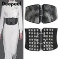 Corset décoratif à rivets pour femmes ceinture large taille élastique Cummerbunds noirs mode