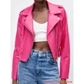 Blouson en cuir PU femme slim vert rose pour moto automne-hiver nouvelle collection