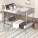 Twin over Twin Size Metal Bunk Bed with Built-in Ladder and Metal Slats, Divided into 2 Platform Beds