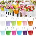12 Pack of 4 Inch Metal Iron Colorful Hanging Flower Planter Pots for Windows Wall Fence and Balcony Garden with Detachable Hook