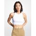 Michael Kors Ribbed Recycled Viscose Blend Cropped Tank Top White M