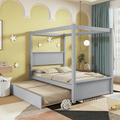 Red Barrel Studio® Full Platform Canopy Bed Wood in Gray | 71.2 H x 56.9 W x 79.5 D in | Wayfair E5D4071EAB6D4C8A93B1CE1B327486F6