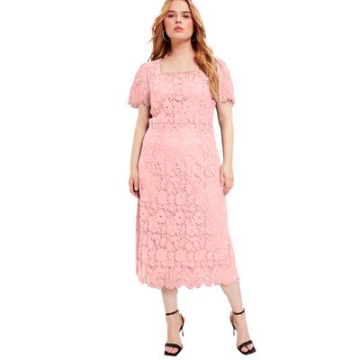 Plus Size Women's Square-Neck Lace Jessica Dress by June+Vie in Soft Blush (Size 26/28)