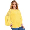 Plus Size Women's Crochet-Trim Blouse by June+Vie in Lemon Mist (Size 22 W)