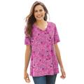 Plus Size Women's Perfect Printed Short-Sleeve V-Neck Tee by Woman Within in Peony Petal Paisley (Size 2X) Shirt