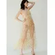 Robe longue en tulle pour femmes bretelles spaghetti transparente sexy mode baggy imprimé