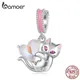 Bamoer-Breloques en argent regardé 925 pour femme perle de chat pendentif coeur bracelet