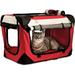 LG PetLuv Premium Cat Carrier Soft Sided Foldable Top & Side Loading Pet Crate & Carrier Locking Zippers Shoulder Straps Seat Belt Lock Plush Pillow - Large - Red