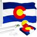 G128 Combo Pack: 5 Ft Tangle Free Aluminum Spinning Flagpole (Silver) & Colorado CO State Flag 2.5x4 Ft ToughWeave Series Embroidered 300D Polyester | Pole with Flag Included