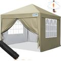 Quictent 10 x10 Pop up Canopy Tent with Sidewalls Instant Outdoor Gazebo Easy Party Tent Enclosed Waterproof Easy Set up (Beige)