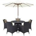 Modern Contemporary Urban Design Outdoor Patio Balcony Seven PCS Dining Chairs and Table Set Brown Rattan