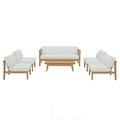 Lounge Sectional Sofa Chair Table Set White Natural Teak Wood Fabric Modern Contemporary Outdoor Patio Balcony Cafe Bistro Garden Furniture Hotel Hospitality