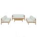 Lounge Sectional Sofa Chair Table Set White Natural Teak Wood Fabric Modern Contemporary Outdoor Patio Balcony Cafe Bistro Garden Furniture Hotel Hospitality