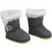 Sophia s Gray Suede Winter Boots with White Fur Lining and Trim Plus Gray Side Button and Soft Tan Soles for 18 Dolls Gray