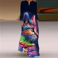 Robe maxi trapèze à col en V pour femme impression 3D manches longues robes de soirée adt pull