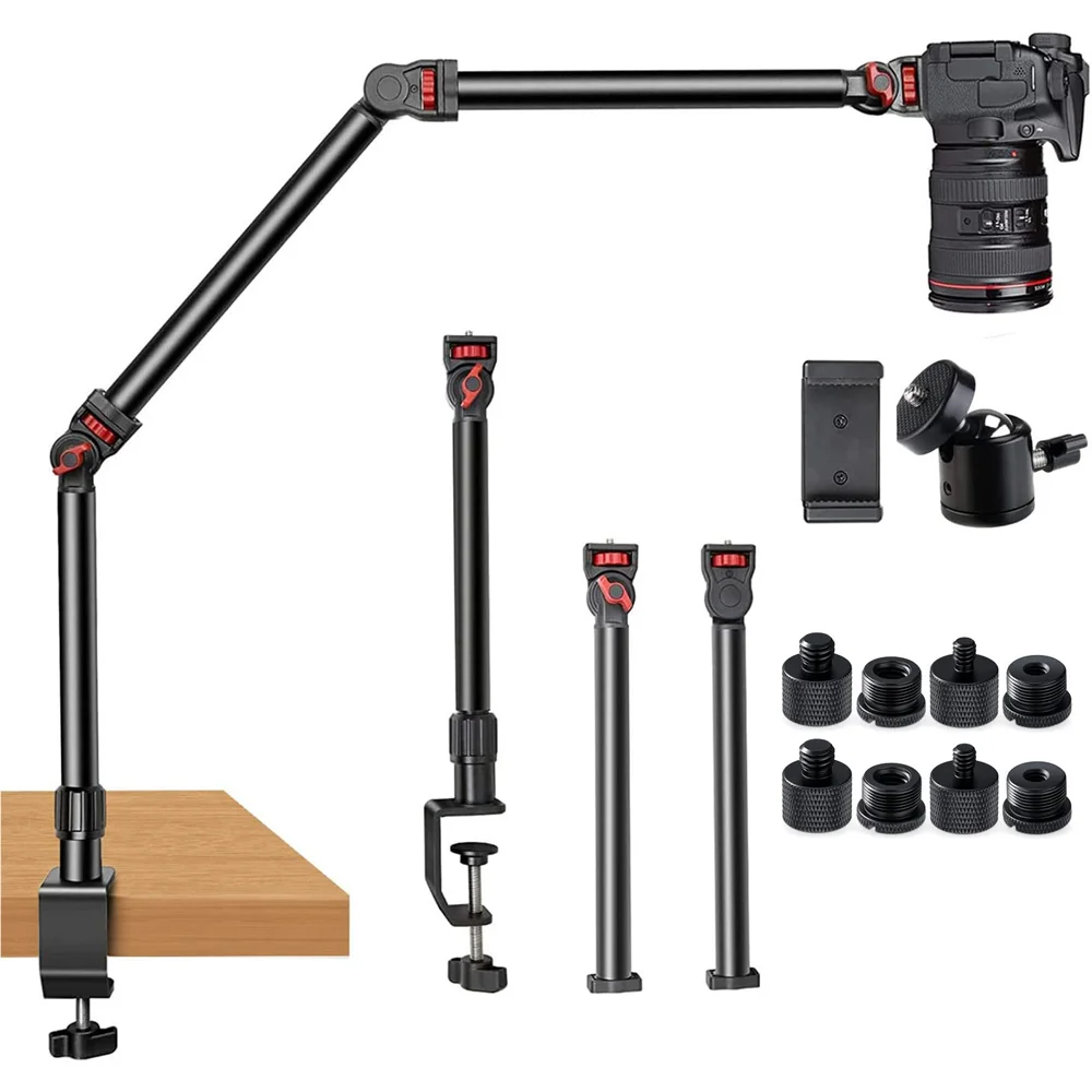 Support de bras articulé extensible pour bureau, 100 cm, pour anneau lumineux, caméra, support paresseux pour anneau lumineux, DSLR, smartphone