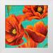 Studio W 15x15 White Modern Wood Framed Museum Art Print Titled - Red Poppies on Teal I