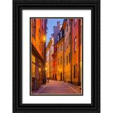 Bibikow Walter 13x18 Black Ornate Wood Framed with Double Matting Museum Art Print Titled - Sweden-Stockholm-Gamla Stan-Old Town-Royal Palace-old town street-dusk