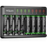 HiQuick 8 Bay Smart Battery Charger with AA & AAA Rechargeable Batteries-Battery Charger and AA 2800mAh Batteries 4 Pack & AAA 1100mAh Batteries 4 Pack