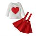 ZCFZJW Toddler Baby Girl 2 Piece Valentine s Day Outfits Casual Ruffle Long Sleeve Crewneck Sweatshirt Plaid Love Heart Pattern Strap Skirts Suit Set Red#05 18-24Months