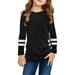 Kids Little Girls Tunic Tops Crewneck Ultra Soft Solid Color Long Sleeve Striped Comfortable Casual With Side Buttons Blouse T Shirt 4 Toddler Girls Clothes Toddler Girl Undershirts Rainbow Cat