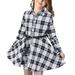 Girls Casual Dress Belt Long Sleeve Buffalo Check Black White Red Plaid Dresses For Kid Flannel Girls Cotton Dress for Baby Girl Baby Girl Dresses 3 Months Thanksgiving Dresses Kids Fall Clothes Girls