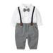 JDEFEG 4 Piece Set Baby Toddler Kids Baby Boys Gentleman Suit Shirt Long Sleeve Bowtie Plaid Suspender Pant Trousers Outfits 2Pcs Set Clothes Baby Boy Blankets Cute Cotton Grey 90