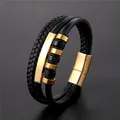 Bracelet multicouche en cuir pour hommes et femmes acier inoxydable vintage bijoux unisexes punk