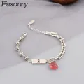 FOXANRY Argent Couleur Bracelets 2021 Mode Asymétrie U Type Chaîne Conception Rose Douce Pendentif